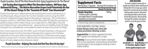 Vista 3 de Purple Guardian Resveratrol con mezcla ORAC de semillas y pieles de uva muscadine pulverizadas, cápsulas vegetales, 700 mg, 90