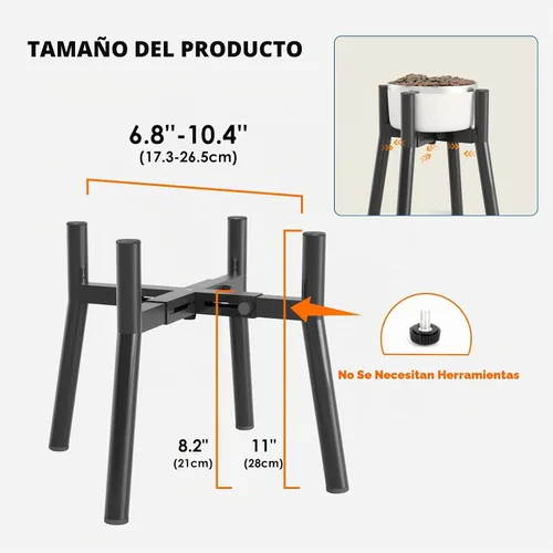 Vista 4 de Soporte Ajustable Elevado para Cuenco de Perros de 7-10.6" de Diámetro para Comida y Agua - Comedero Elevado de 11" de Altura para Mejorar