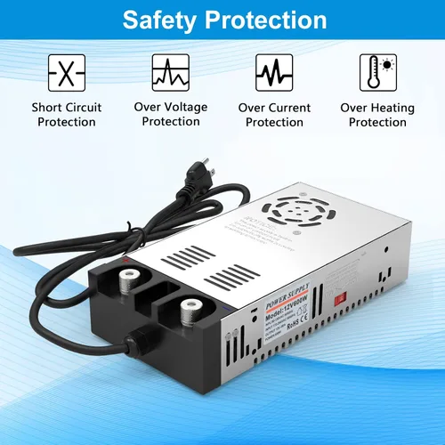 Vista 7 de IMAYCC Convertidor de CA a CC Universal 110V/120V a 12V Convertidor Fuente de alimentación de 12V CC (12V-50A-600W)