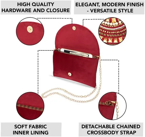 Vista 3 de Aheli Bolsos de mano indios para mujer, bolsos de noche hechos a mano para boda, fiesta nupcial