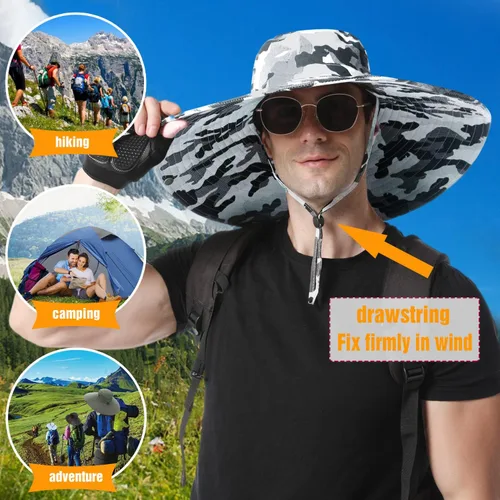 Vista 2 de HUAMULAN Sombreros de sol de ala súper ancha de 6 pulgadas, para hombres y mujeres, para pesca, senderismo, jardín, césped, trabajo, safari