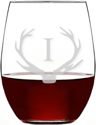 Vista 13 de Antler Initial - Copa de vino sin tallo (15 onzas, letra B, 4 unidades)
