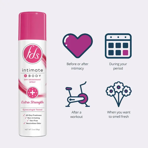 Vista 2 de FDS Spray desodorante íntimo, extra fuerte, 2 onzas (paquete de 3) espray femenino para frescura durante todo el día y protección contra olores; pH
