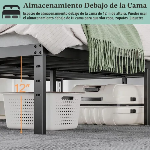 Vista 3 de Base de cama Queen de metal resistente de 14 pulgadas con cabecero