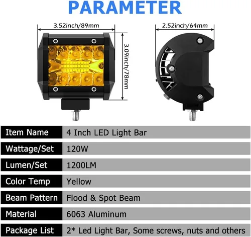 Vista 2 de WinPower Cápsulas LED de 4 pulgadas, 120W 1200LM Haz Combinado de Inundación y Foco Barra de Luz Todoterreno Luces de Niebla para Camión Camioneta