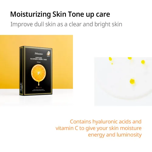 Vista 4 de JMsolution Glory Aqua Tocoferol Vitamina C Máscara (10 hojas) Máscara coreana iluminadora y antioxidante con vitamina E y ácido hialurónico