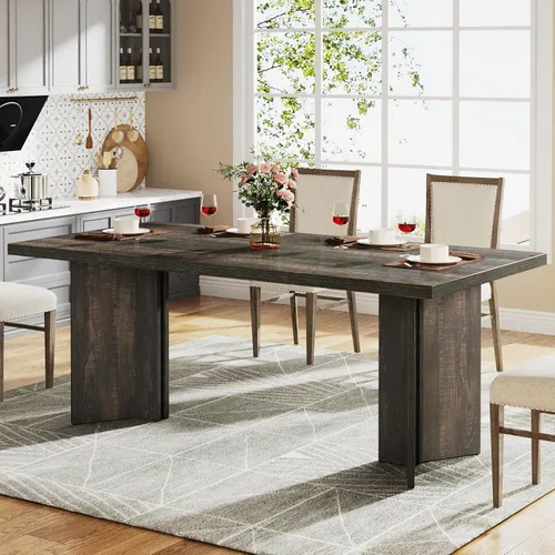 Vista 11 de Tribesigns Mesa de comedor de 63 pulgadas para 4-6, mesa de cocina estilo granja con gran superficie, mesa rectangular para cenas y comidas