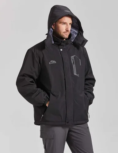 Vista 5 de ELLSWOS Chaqueta de esquí impermeable para hombre, abrigo de nieve cálido con capucha, rompevientos