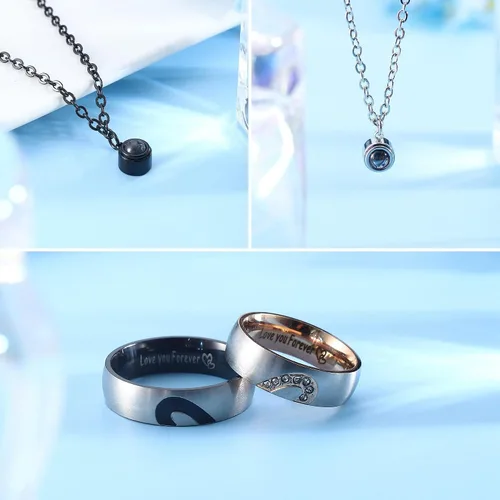 Vista 5 de ZELORES Collares a Juego para Parejas Collar con Colgante para Mujeres y Hombres Anillos de Promesa a Juego Juego de Colgantes Collar de Pareja