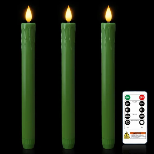 Vista 12 de Homemory Velas cónicas cerosas sin llama de 11 pulgadas con temporizador remoto, 3 velas cónicas que funcionan con pilas con llama parpadeante