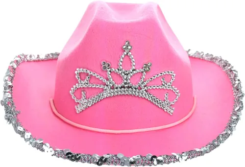 Vista 2 de GiftExpress Sombrero de vaquera con tiara rosa parpadeante LED para niño - tamaño infantil