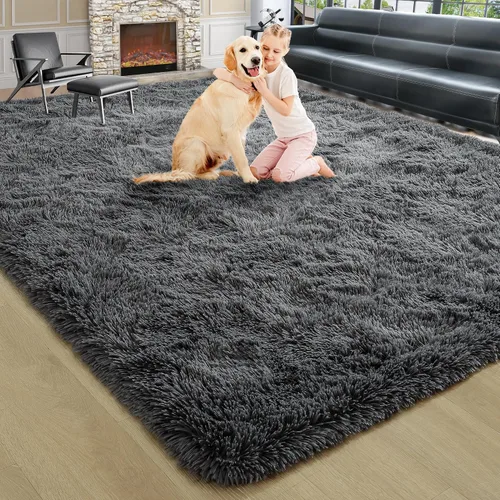 Vista 37 de Noahas Alfombras de Área Grandes y Esponjosas de 5x8 pies para Sala de Estar y Dormitorio, Alfombra Gruesa de Pelo Largo Beige y Blanca, Alfombra