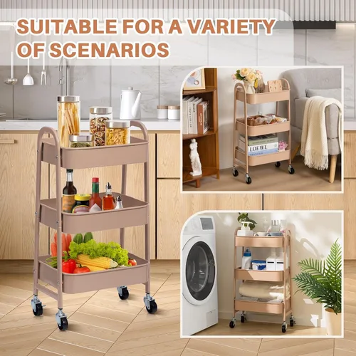 Vista 3 de AGTEK Carrito utilitario de 3 niveles con ruedas bloqueables, almacenamiento multifuncional de metal, carrito organizador para cocina, oficina, sala