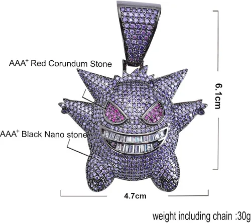 Vista 7 de ICE JEWELRY Hip Hop Iced Out - Collar con colgante de gengar de diamantes de imitación chapado en oro de 18 quilates, Circonita, Circonia cúbica