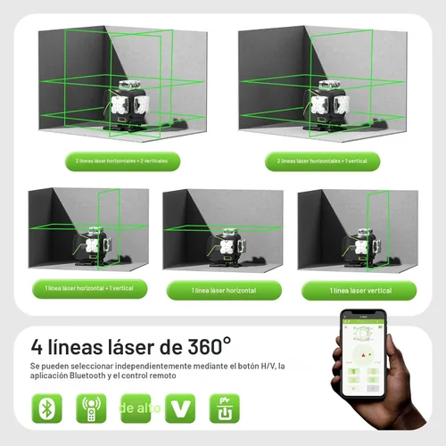 Vista 3 de Huepar Nivel láser S04CG 4D 360 autonivelante con poste de nivel láser profesional de 12 pies/3,7 M