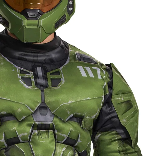 Vista 4 de Disfraz de Halo Master Chief, disfraz oficial de Halo Infinite para adultos, overol muscular y casco