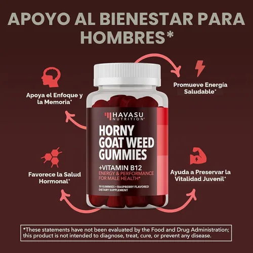 Vista 3 de Horny Goat Weed Gummies con vitamina B12, sabor a frambuesa, 30