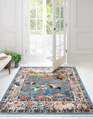 Vista 19 de Unique Loom Narenj Collection - Alfombra de área Birmingham (octágono de 5 pies 1 pulgada, azul/borgoña)