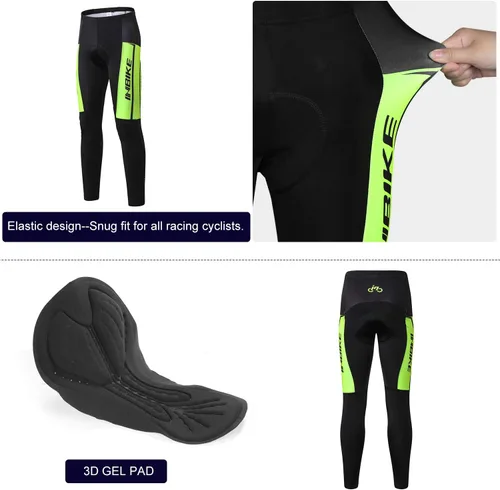 Vista 17 de INBIKE Conjunto de camiseta de ciclismo para hombre, reflectante, transpirable, traje de ciclismo de secado rápido, con pantalones cortos acolchados