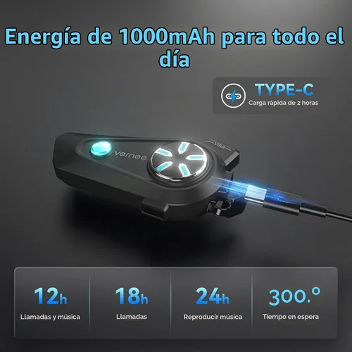 Vista 3 de vernee Altavoces Bluetooth para casco de motocicleta, 4 conductores, intercomunicador de 1.2 mi, con 2 micrófonos tipo, impermeabilidad