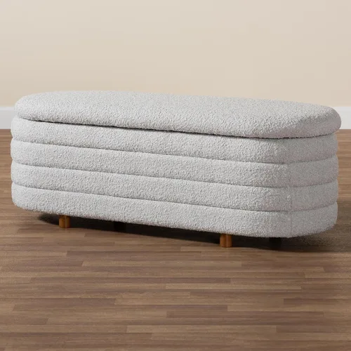 Vista 20 de Baxton Studio Betiana Modern Japandi - Banco de almacenamiento de madera con acabado marrón nogal Gris claro/marrón nogal