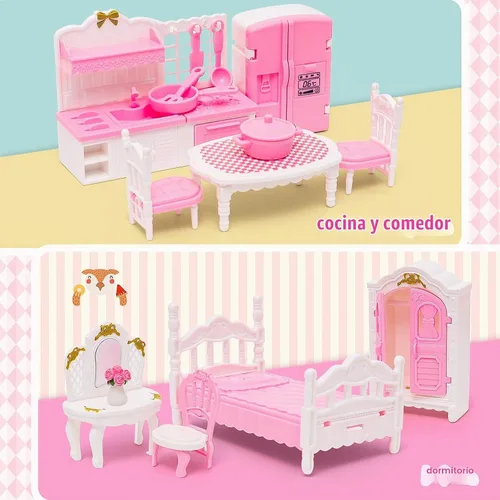 Vista 2 de HAPGFS Muebles Mini de Casa de Muñecas, Set de 45 Piezas de Muebles para Casa de Muñecas, Accesorios para Juego Simulado, Dormitorio, Sala de Estar