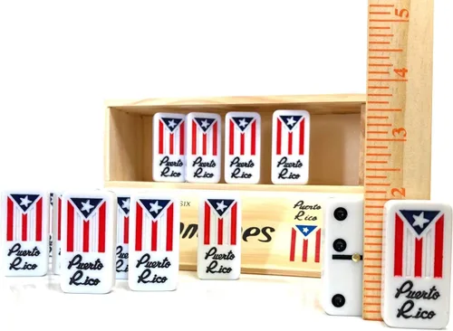 Vista 4 de Juego de dominó Puerto Rico para adultos, regalo doble de seis Dominó puertorriqueño, estilo boricua viene con bandera de relaciones públicas