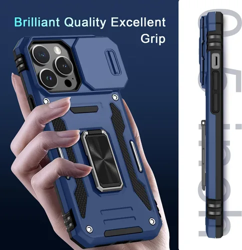 Vista 23 de DEERLAMN Funda para iPhone Xs Max con funda deslizante para cámara + protector de pantalla, soporte giratorio de anillo de grado militar a prueba