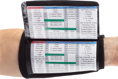 Vista 8 de WristCoaches Muñequeras de juego de fútbol - Equipo para mariscal de campo adulto - Muñequera con libro de jugadas - Muñequeras de softball