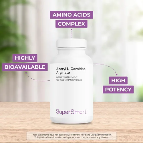 Vista 3 de Supersmart - Acetyl L Carnitine Arginate 1000 mg por día - Aminoácidos - Suplemento cerebral popular Sin OMG y sin gluten - 120 cápsulas