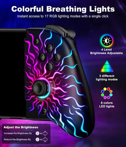 Vista 3 de NinABXY Hall Effect Joystick Controller for Nintendo Switch/OLED, Wireless One-Piece Handheld Switch Joypad - Macro, Ergonomic Grip, Turbo, Flame