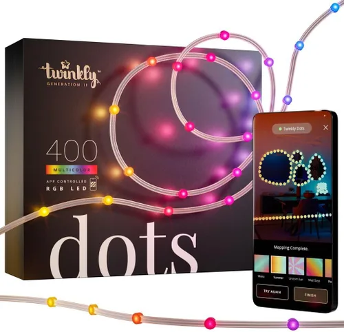 Vista 9 de Twinkly Dots Luces de Cadena LED Flexibles Controladas por Aplicación que Cambian de Color, 60 RGB (16 Millones de Colores). 60 LED / 10 Pies Cable
