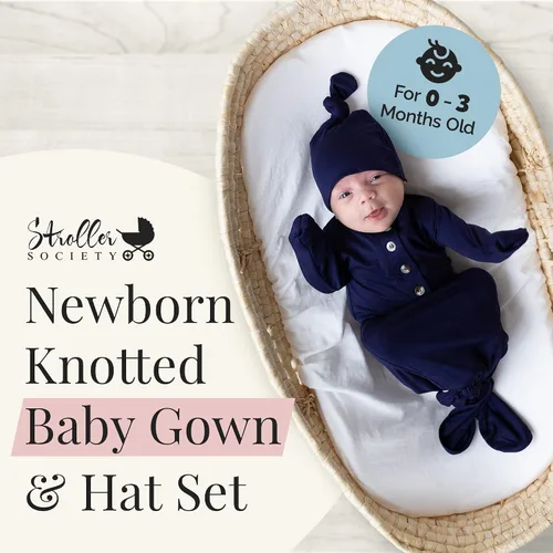 Vista 2 de Stroller Society Conjunto de bata y sombrero para bebé recién nacido anudado para bebé niño o niña