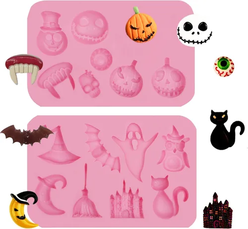 Vista 10 de Molde de silicona para fondant de esqueleto de calavera, molde de cocina de dulces de Halloween para decoración de pasteles, decoración de cupcakes