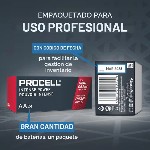 Vista 3 de Procell Alcalinas Intense Power AA, 1.5V Baterías Pack de 24