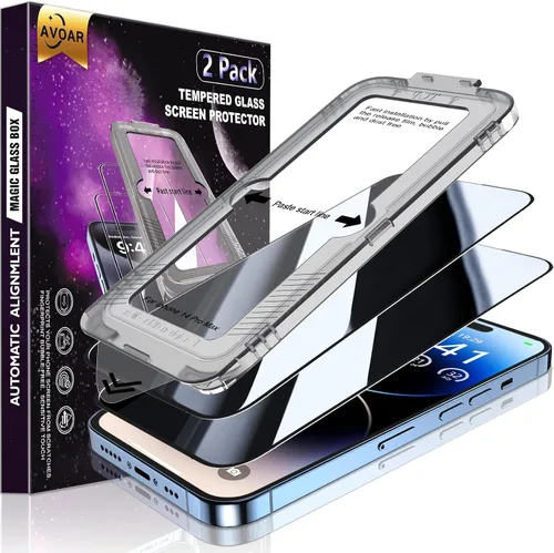 Vista 17 de Paquete de 2 protectores de pantalla de privacidad para iPhone 13 Pro Max /14 Plus [kit de alineación automática] vidrio templado, protección