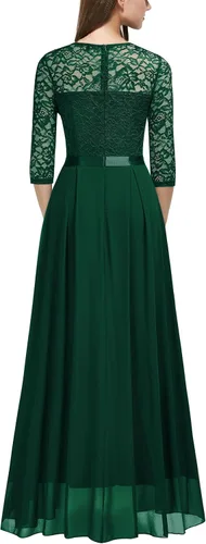 Vista 2 de Miusol Vestido largo de dama de honor con mangas 34 de contraste y encaje floral elegante para mujer