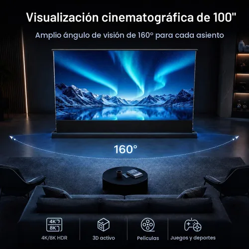 Vista 7 de IN&VI - Proyector motorizado ALR de 100 pulgadas con pantalla de proyector de suelo y proyector de tiro largo