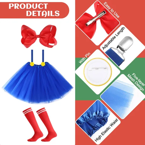 Vista 3 de HooLing Juego de 12 piezas de disfraz de Halloween para adultos, mujeres, falda tutú, tirantes, medias, pinzas para el cabello, broche amarillo