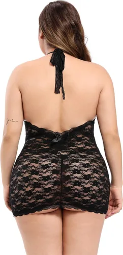 Vista 4 de Lencería sexy de talla grande para mujer lencería de encaje halter ropa interior de malla
