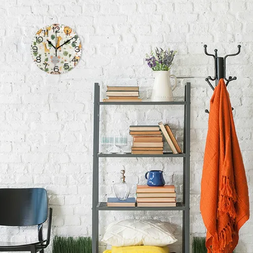 Vista 4 de Reloj de pared con diseño de animales de safari, funciona con pilas, silencioso, de cuarzo, analógico, rústico, rústico, redondo, decoración retro