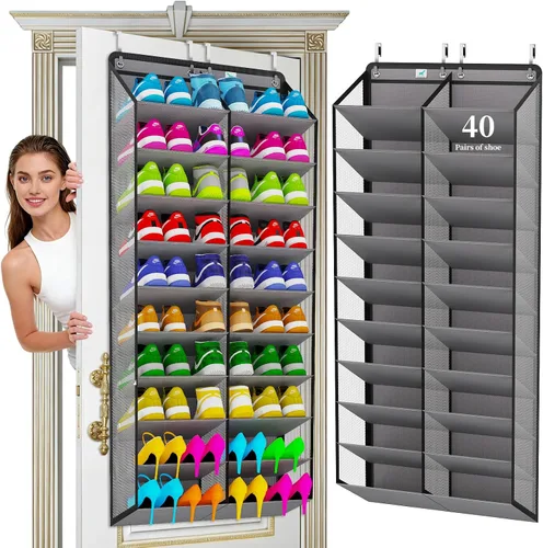 Vista 18 de Organizador de zapatos sobre la puerta, 2025 mejorado, organizador de zapatos, 35 bolsillos enormes, organizador de zapatos sobre la puerta