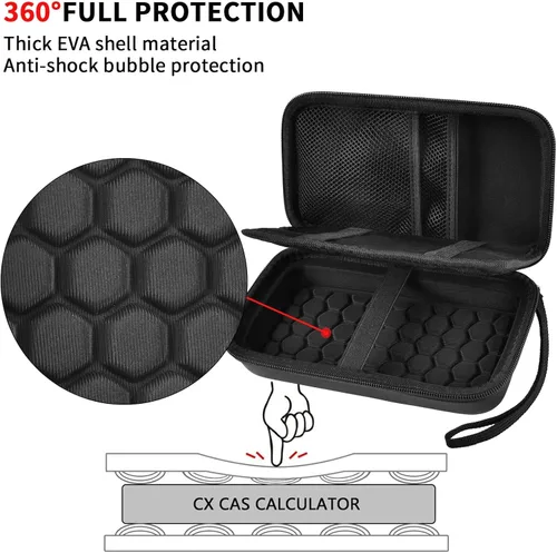 Vista 3 de PAIYULE - Funda para calculadora TI-84 83 Plus CE, EVO, TI-Nspire CX II, color negro Hard shell calculator case, zip mesh pocket, elastic strap