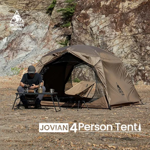 Vista 2 de OneTigris JOVIAN - Tienda de campaña para 4 personas, 3 estaciones, familiar, fácil de armar, para senderismo al aire libre con toldo exterior