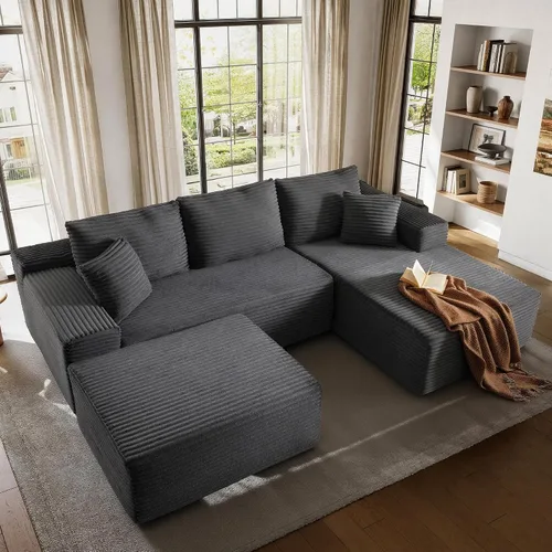 Vista 8 de AUGOP Sofá modular moderno de 96 pulgadas para sala de estar, sofá modular con sofás en forma de L, sofá tapizado sin hueso, sofá seccional con Negro