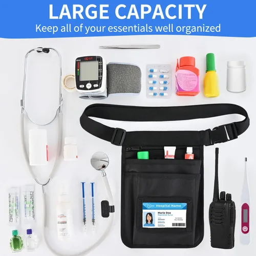 Vista 4 de Riñonera de enfermera médica, cinturón de herramientas de enfermería para mujeres, bolsas de enfermería para suministros de trabajo con organizador