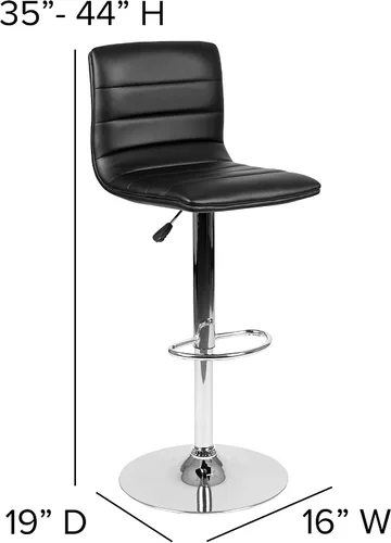 Vista 3 de Flash Funiture silla de bar ajustable con base cromada, Negro
