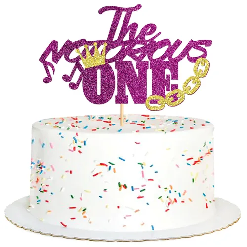 Vista 8 de Ercadio Paquete de 24 adornos para cupcakes The Notorious One con purpurina negra, Hip Hop, 1st Cupcake Picks The Big One, decoraciones para baby
