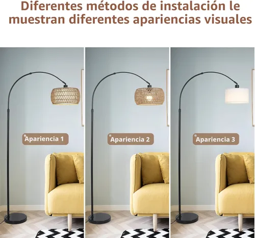 Vista 9 de Lámparas de pie arqueadas para sala de estar con 3 temperaturas de color, lámpara de pie negra con control remoto y bombilla LED regulable, lámpara