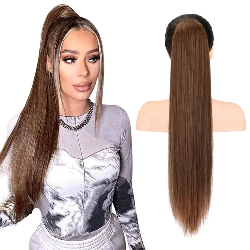 Vista 45 de SEIKEA Extensiones de cola de caballo con cordón, larga y recta, cola de caballo falsa, natural, suave, extensiones de cabello sintético resistente